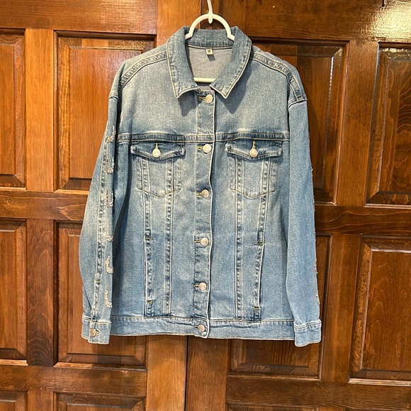 True Religion Jackets & Blazers - True Religion Denim Sparkle Jean Jacket Rhinestone Trim Sleeves Size Medium Y2K